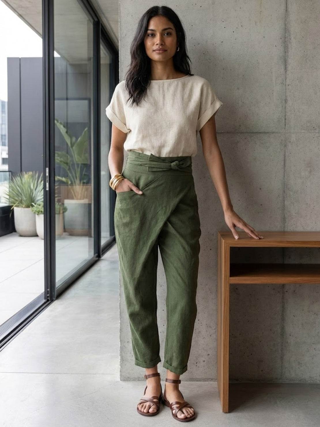 Atlas | Women's High-Waisted Cropped Tapered Pants with Wrap Front