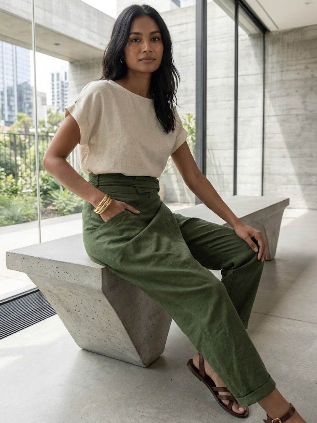 Atlas | Women's High-Waisted Cropped Tapered Pants with Wrap Front