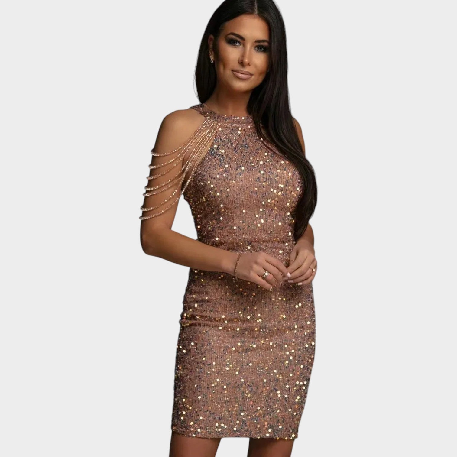 Cocktail Sequin Cold Shoulder Mini Dress