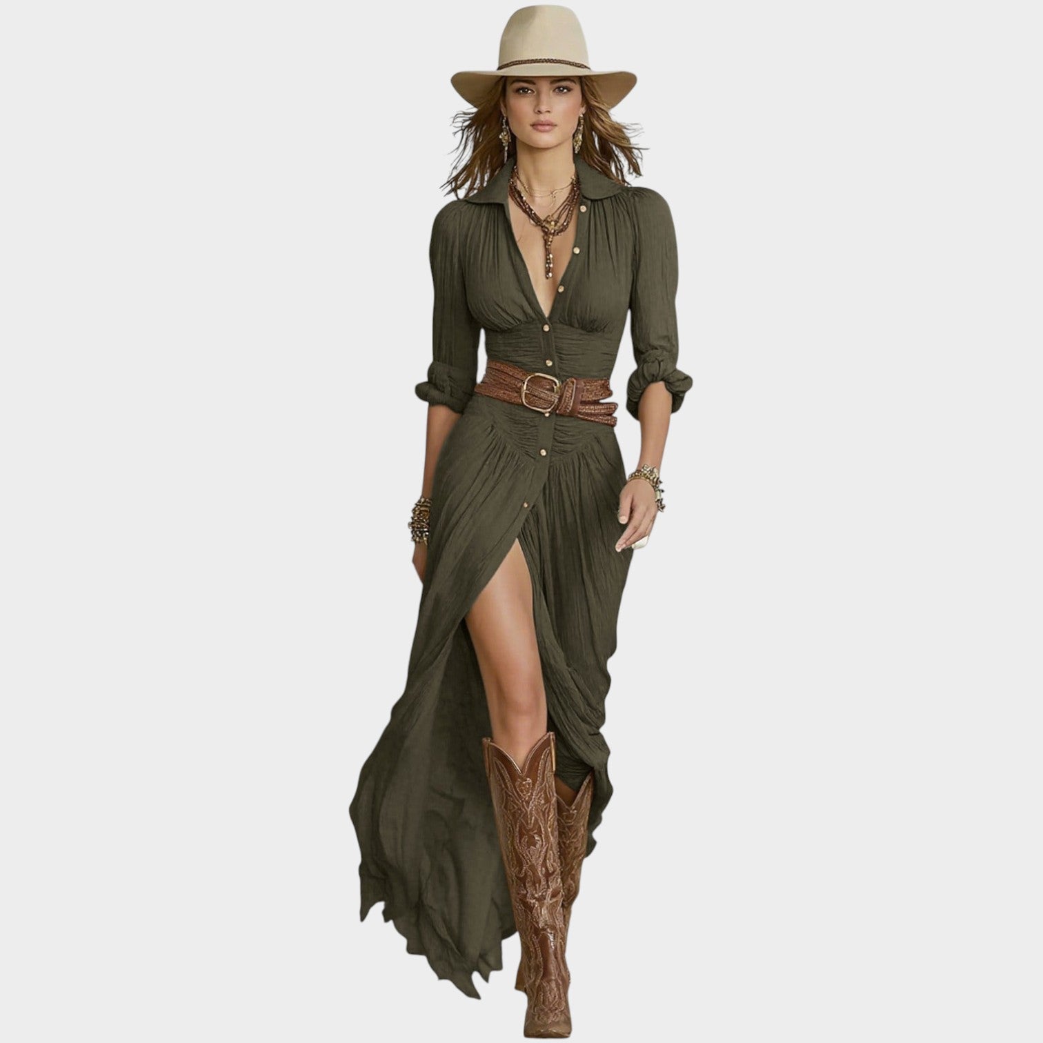 Boho Button Front Maxi Dress