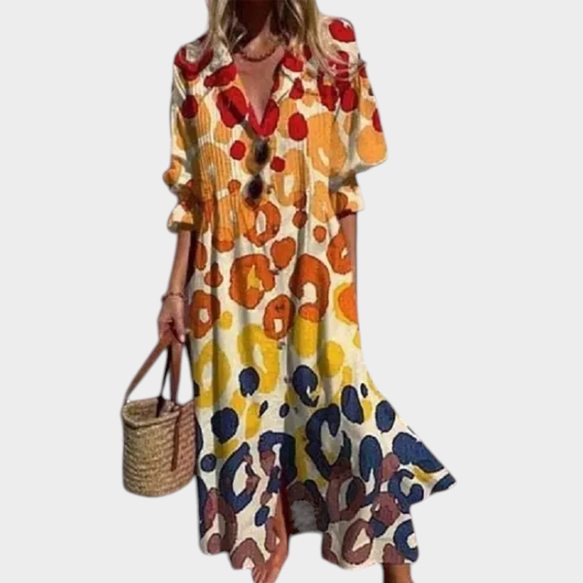 Women’s Bohemian Maxi Shirt Dress Floral Print Button Front