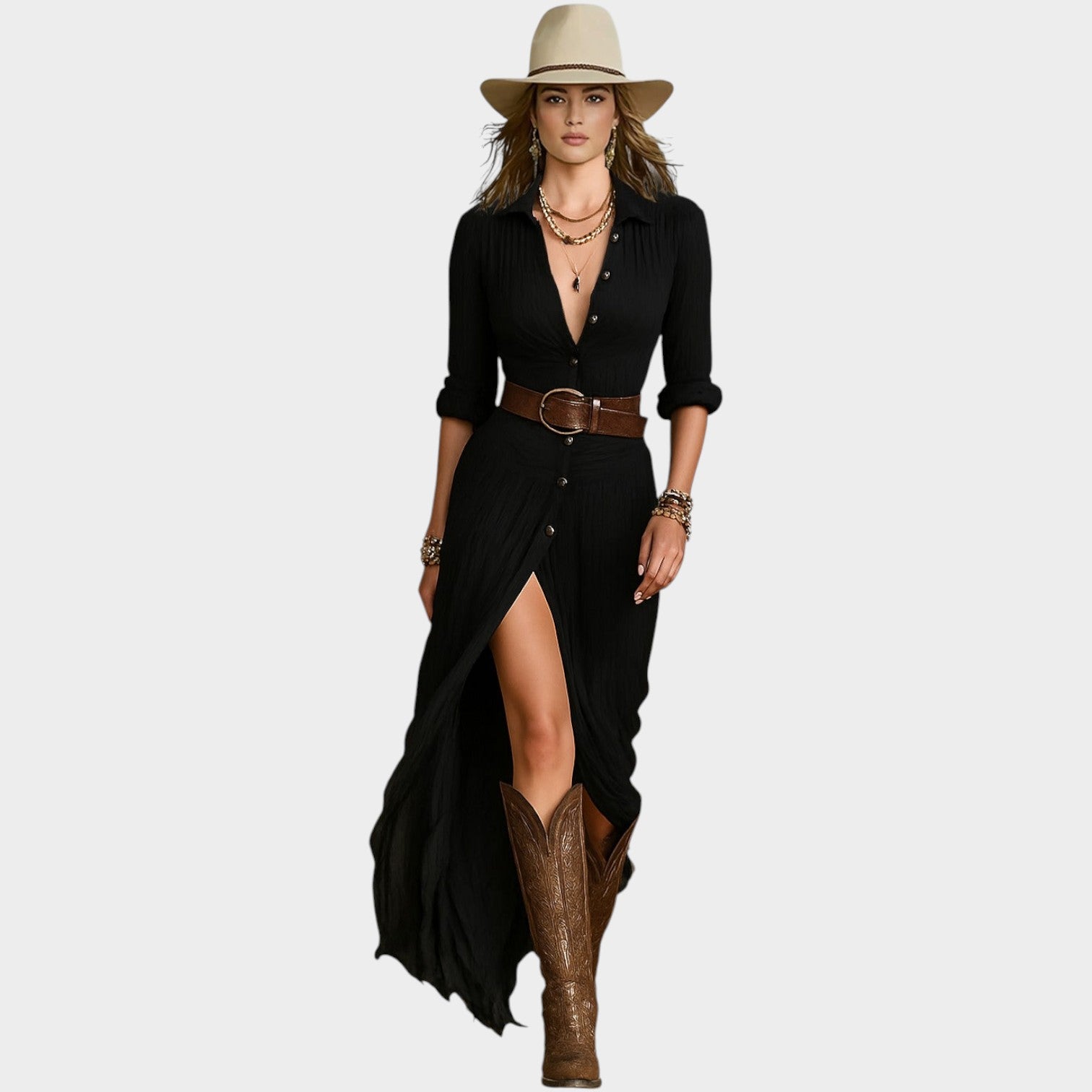 Boho Button Front Maxi Dress