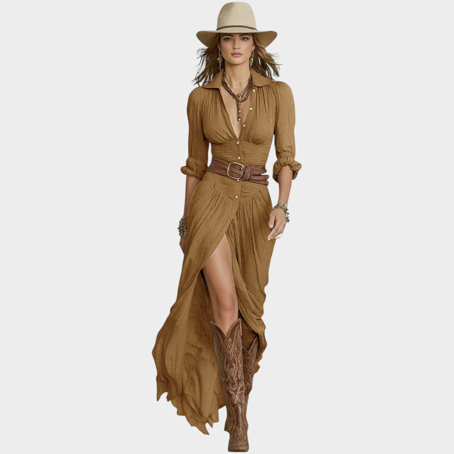 Boho Button Front Maxi Dress