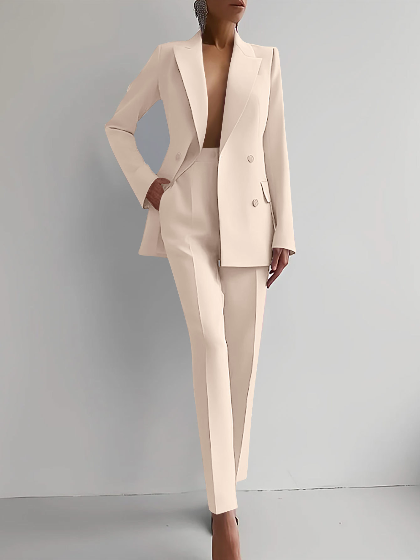 Scarlett | Women's Double-Breasted Blazer and Tailored Slim Pants Suit Set