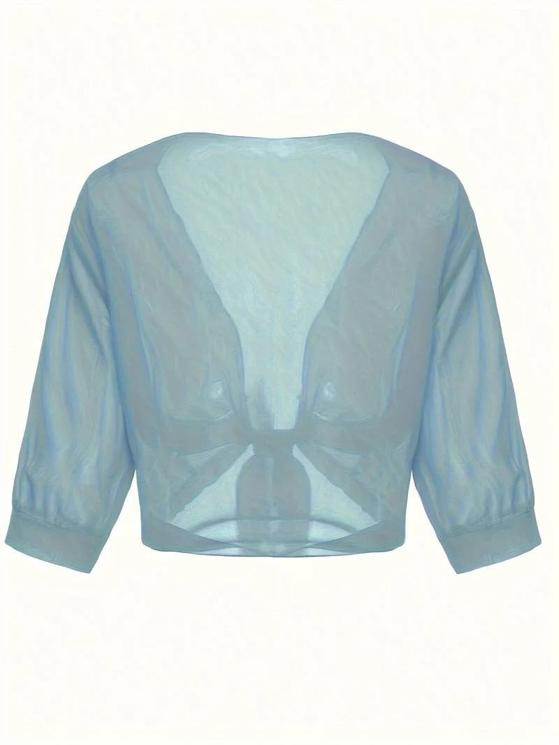 Brisa | Women's Sheer Tie-Front Blouse with Open Front and 3/4 Sleeves
