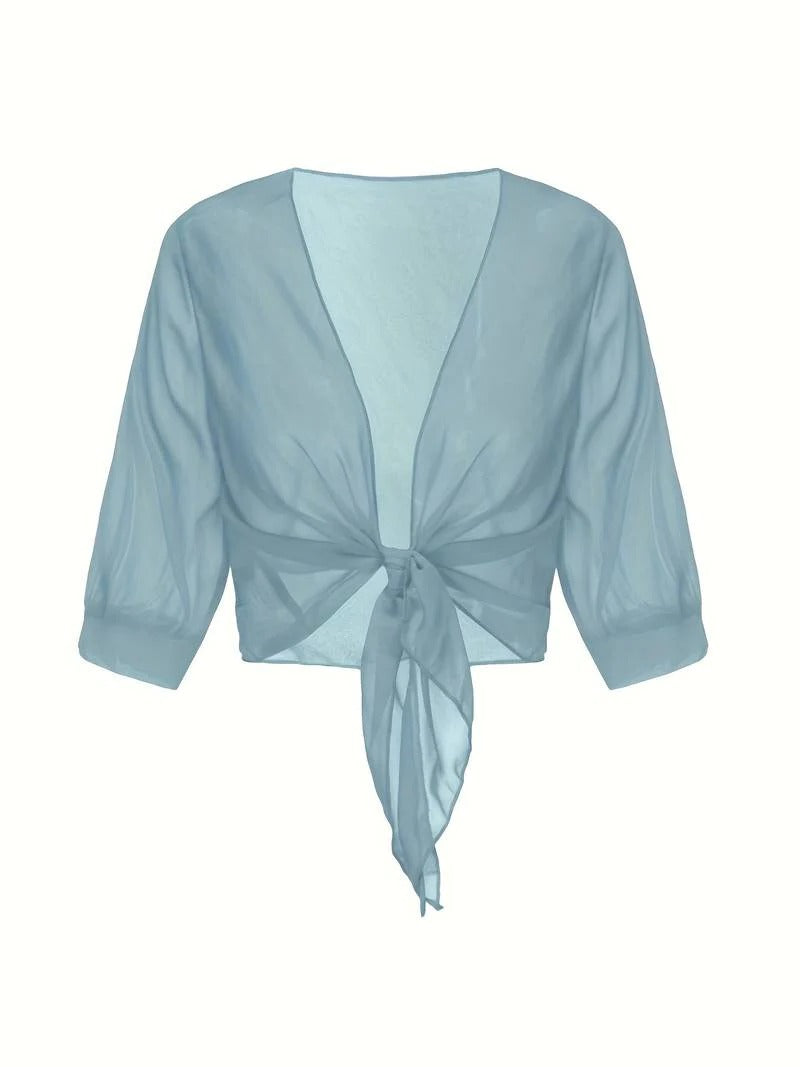 Brisa | Women's Sheer Tie-Front Blouse with Open Front and 3/4 Sleeves