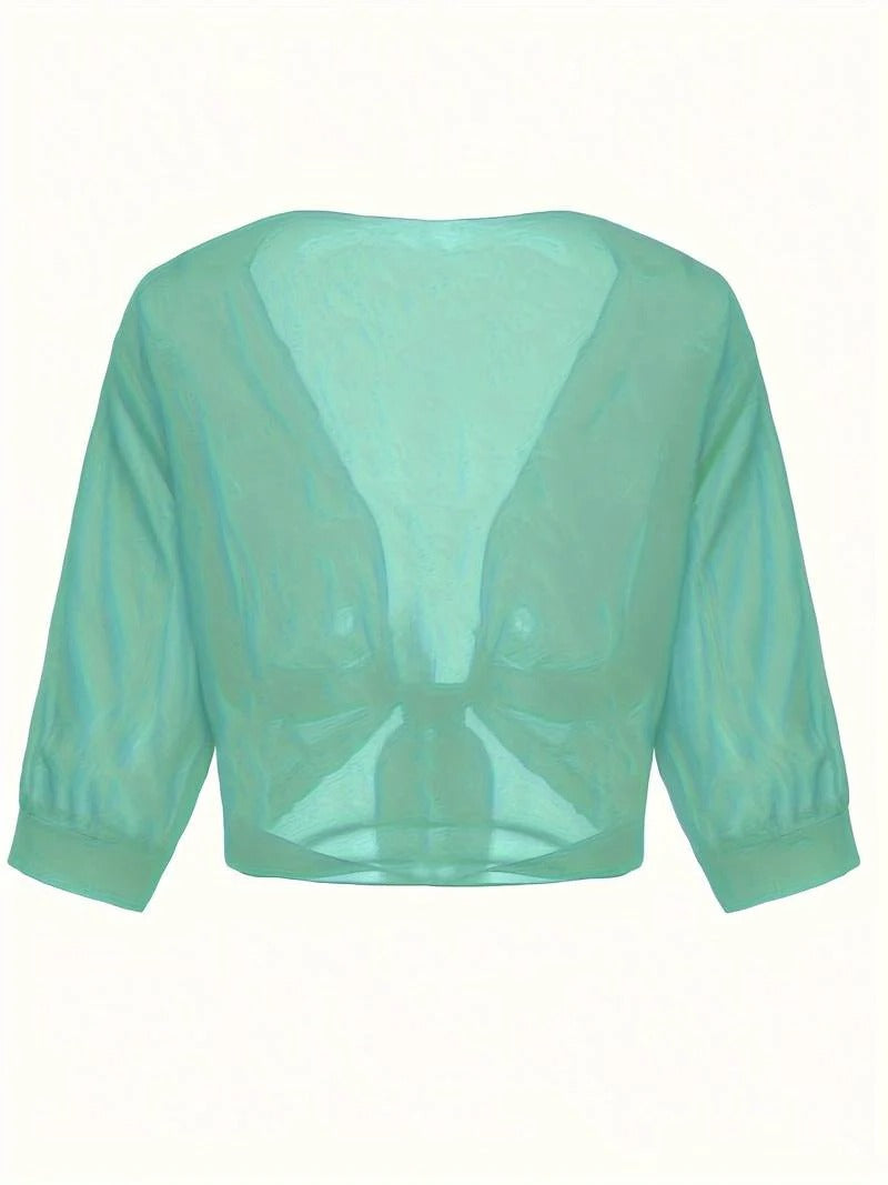 Brisa | Women's Sheer Tie-Front Blouse with Open Front and 3/4 Sleeves