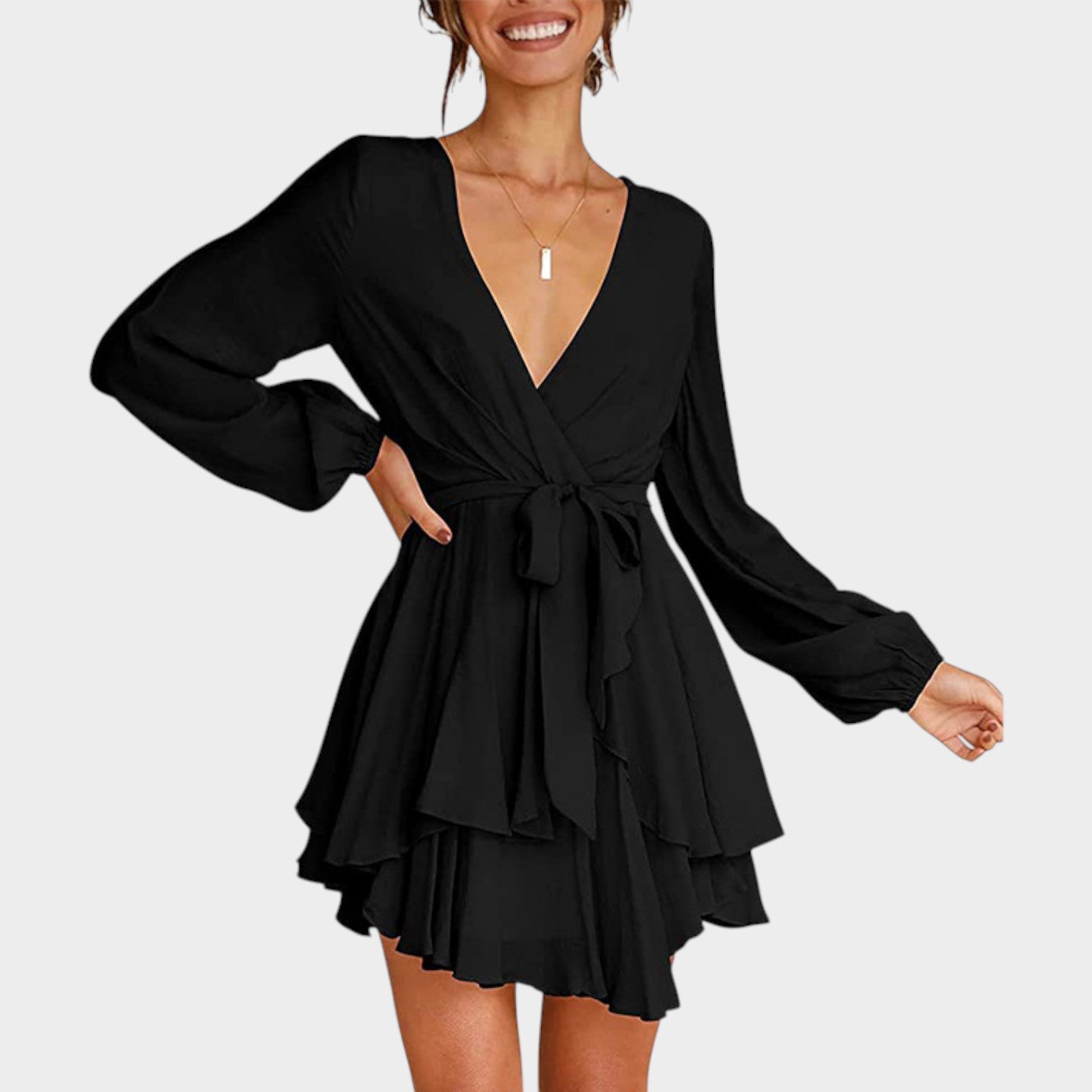 Wrap V-Neck Mini Dress