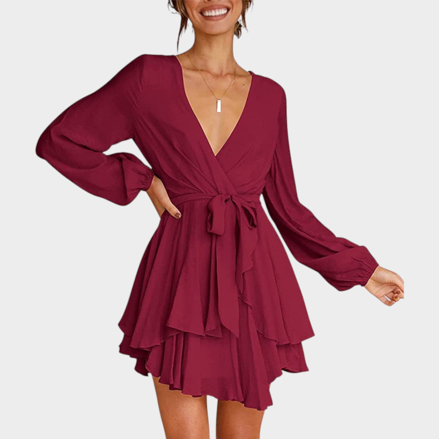 Wrap V-Neck Mini Dress