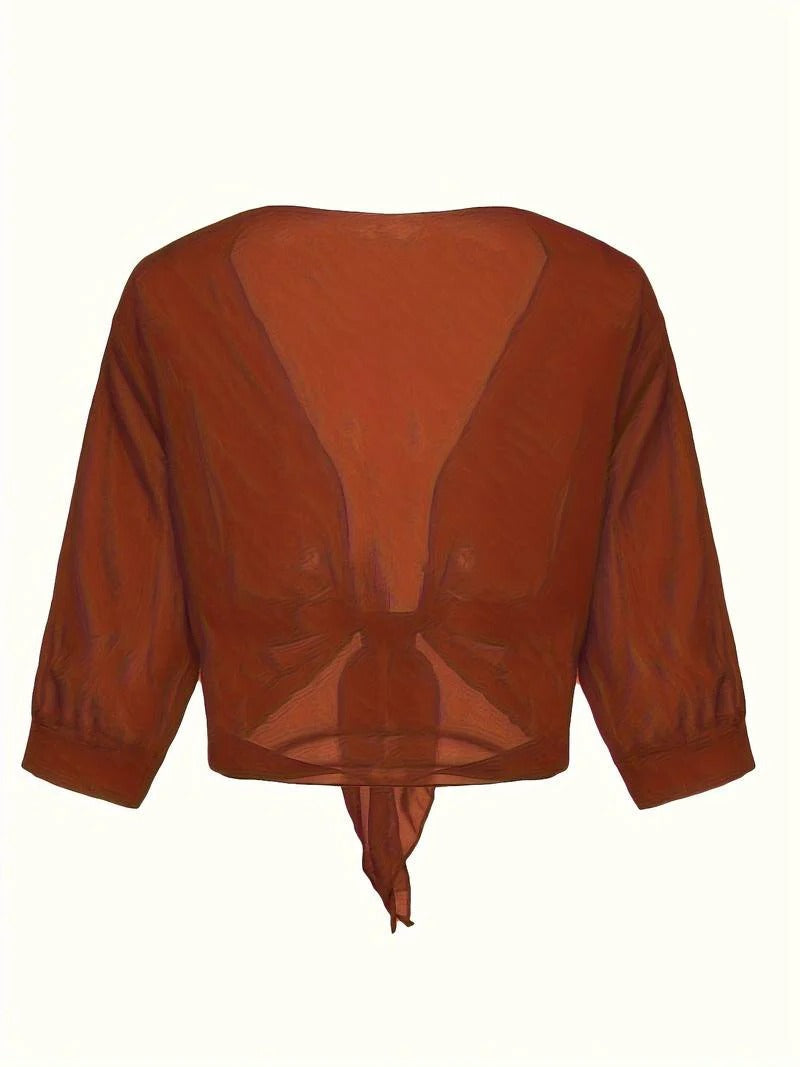 Brisa | Women's Sheer Tie-Front Blouse with Open Front and 3/4 Sleeves