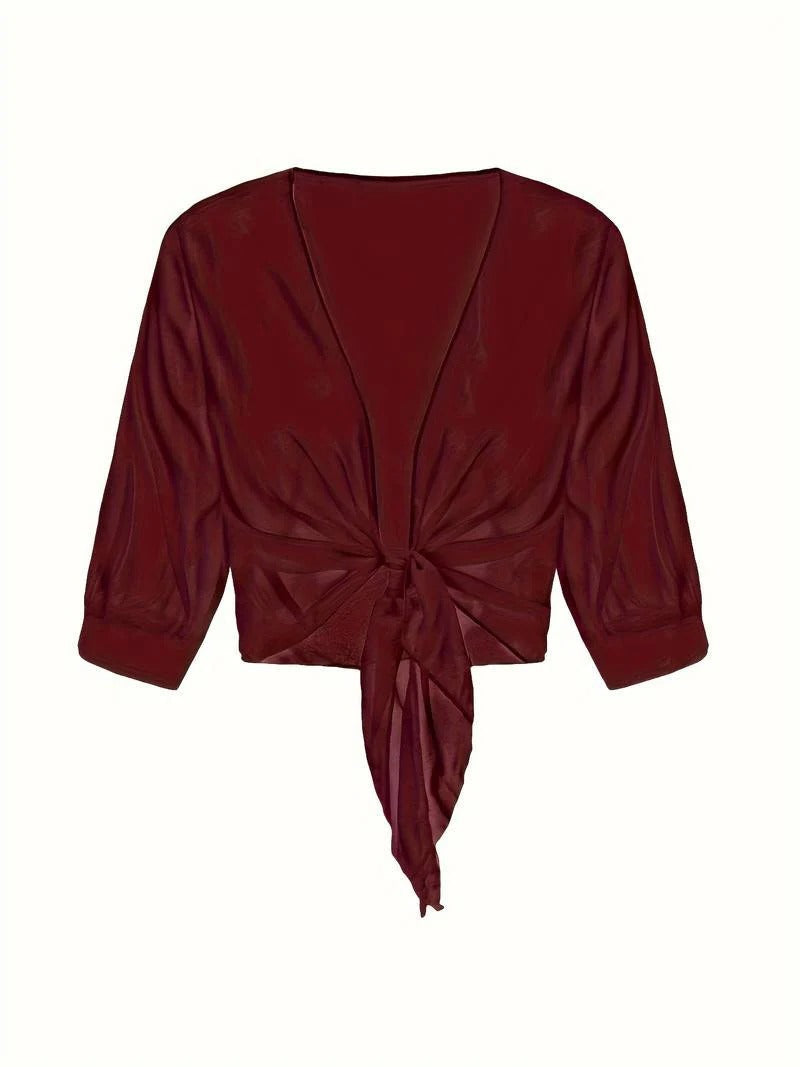 Brisa | Women's Sheer Tie-Front Blouse with Open Front and 3/4 Sleeves