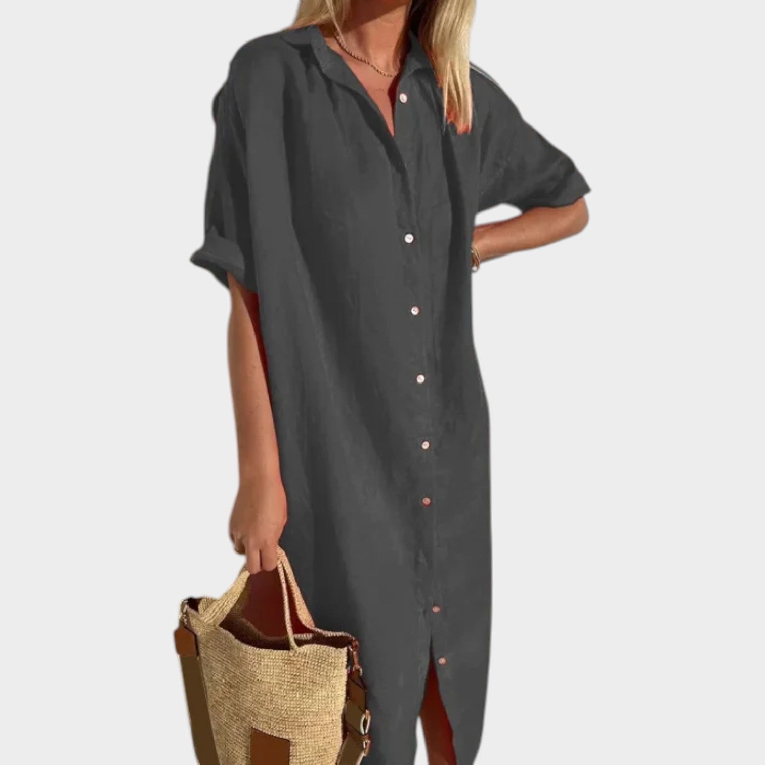 Button Front Midi Dress
