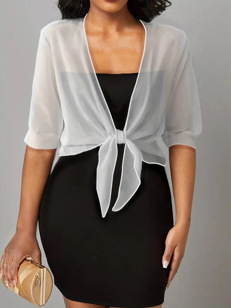 Brisa | Women's Sheer Tie-Front Blouse with Open Front and 3/4 Sleeves