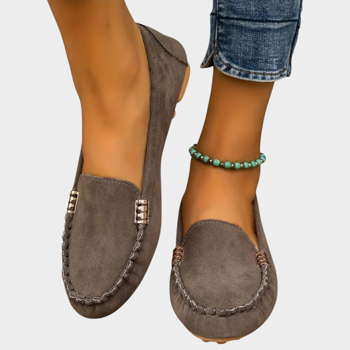 Women’s Loafers Suede Round Toe Stitch Detail