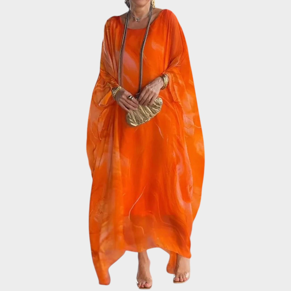Women’s Long Sleeve Maxi Dress with Round Neck and Relaxed Fit