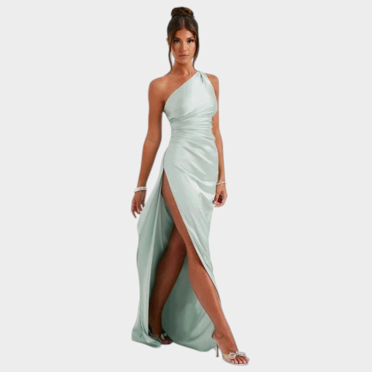 Women’s One-Shoulder Maxi Dress with Draped Detail and High Side Slit