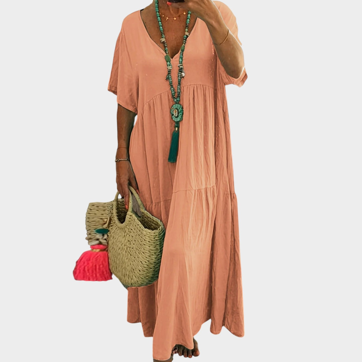 Women’s Plus Size Maxi Dress with V-Neck and Tiered Skirt