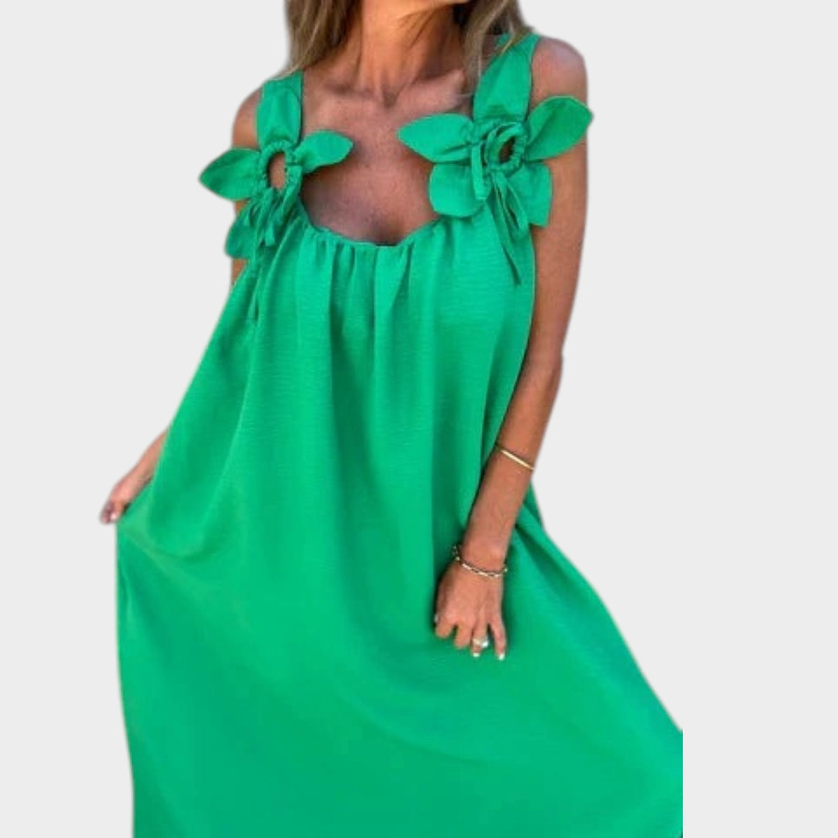 Women’s Floral Maxi Dress with U-Neckline and Fitted Silhouette
