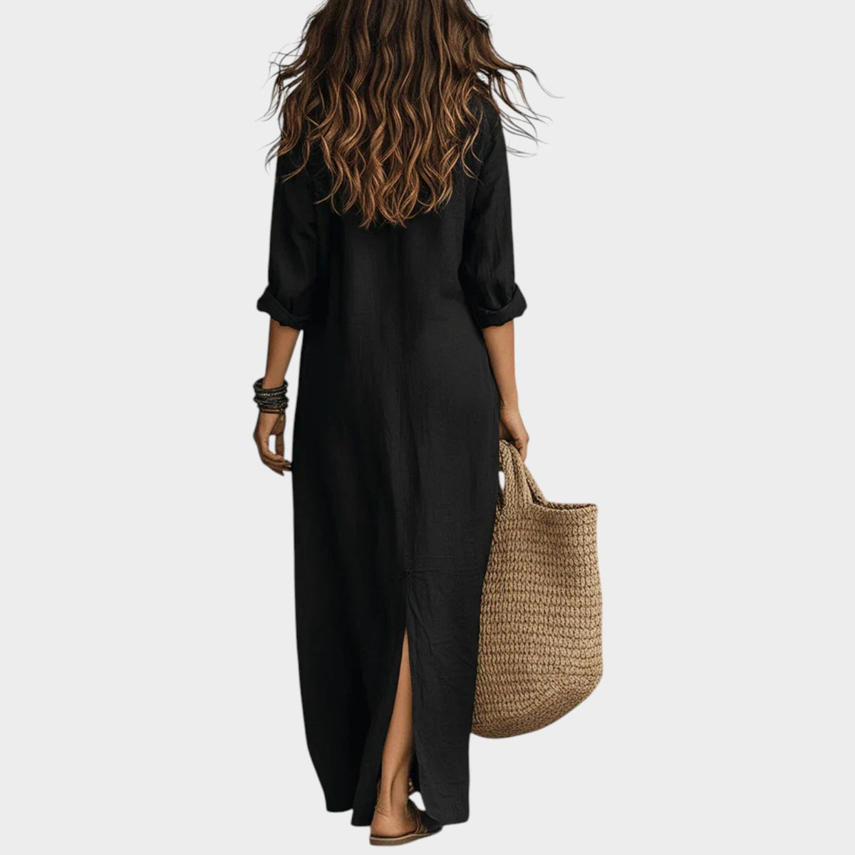 Women’s Button-Down Maxi Shirt Dress with Collared Neckline and Long Sleeves