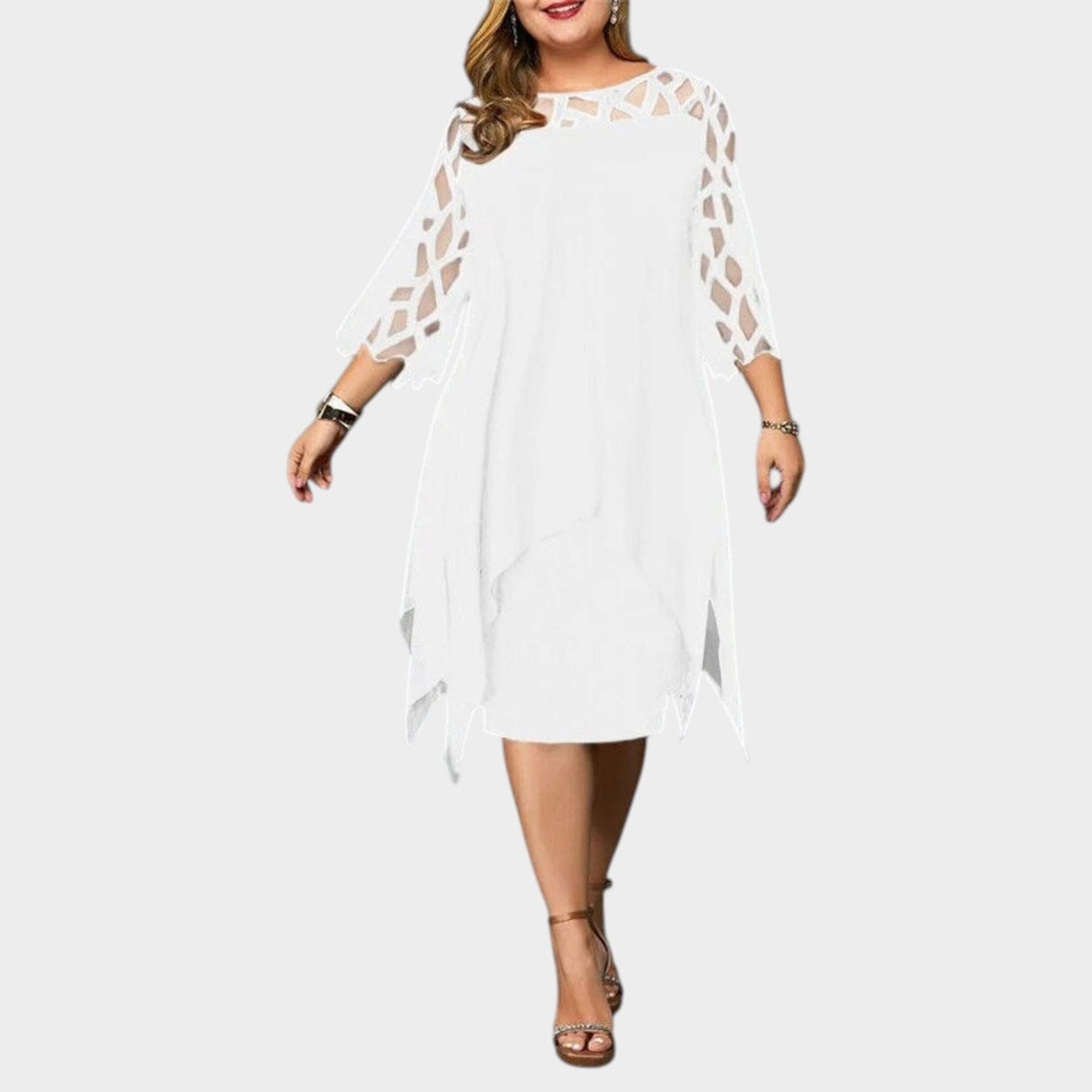 Women’s Plus Size Midi Dress with Cut-Out Sleeves and Asymmetrical Hem