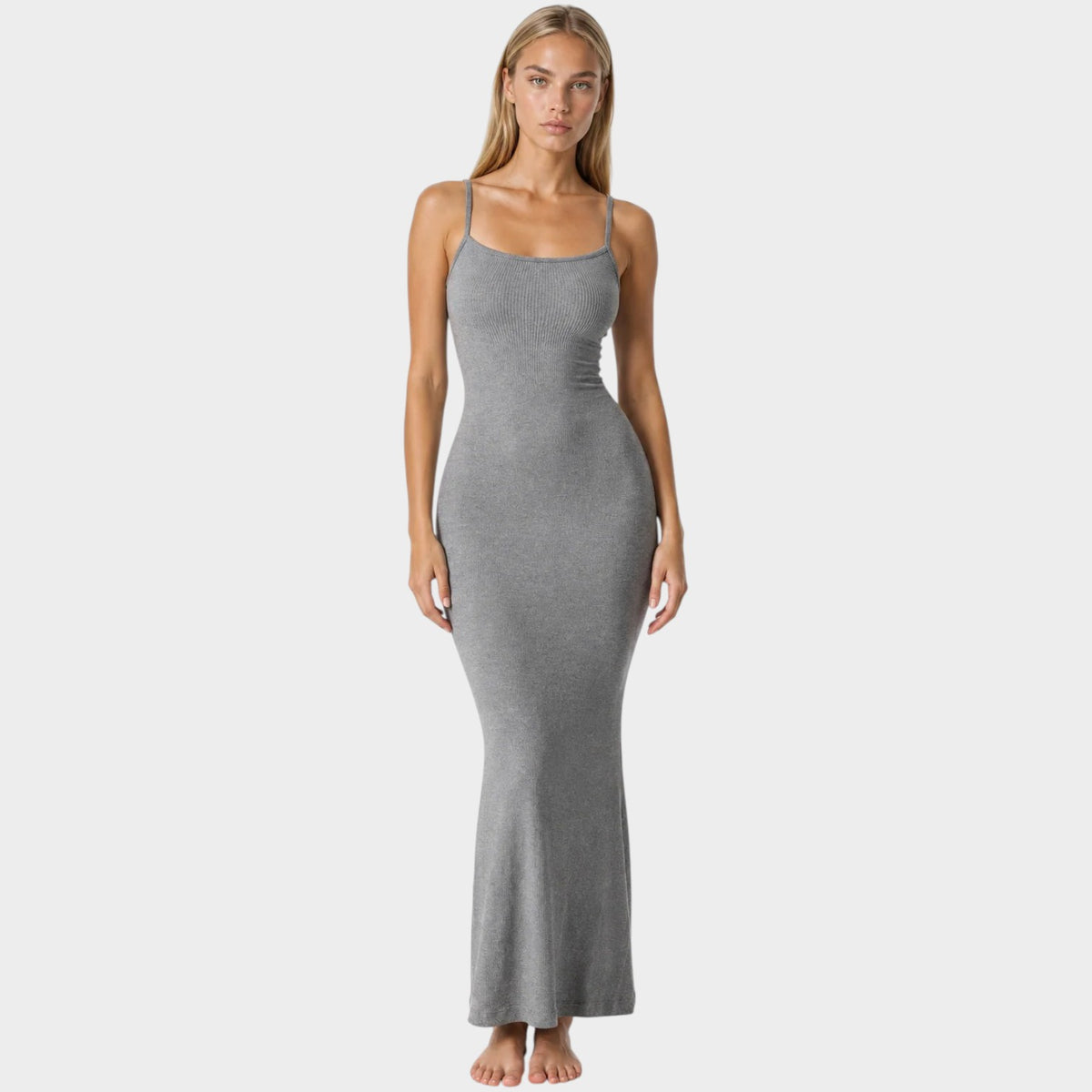 Women’s Stretch Maxi Dress with Spaghetti Straps and Flared Hem
