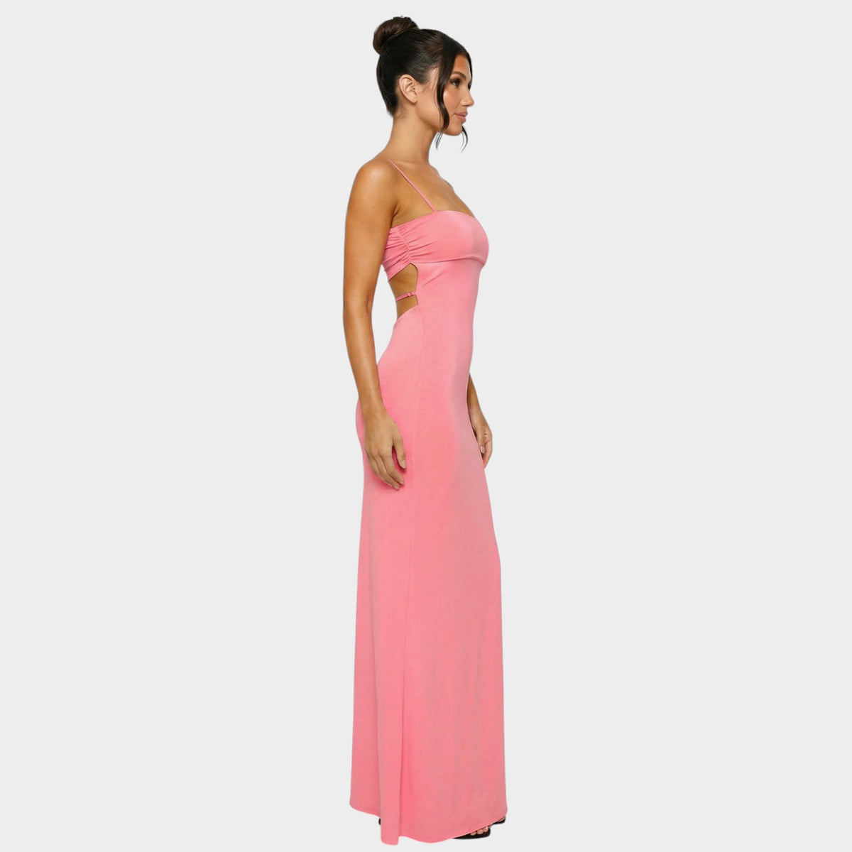 Women’s Bodycon Maxi Dress with Thin Straps and Side Cut-Out Detail