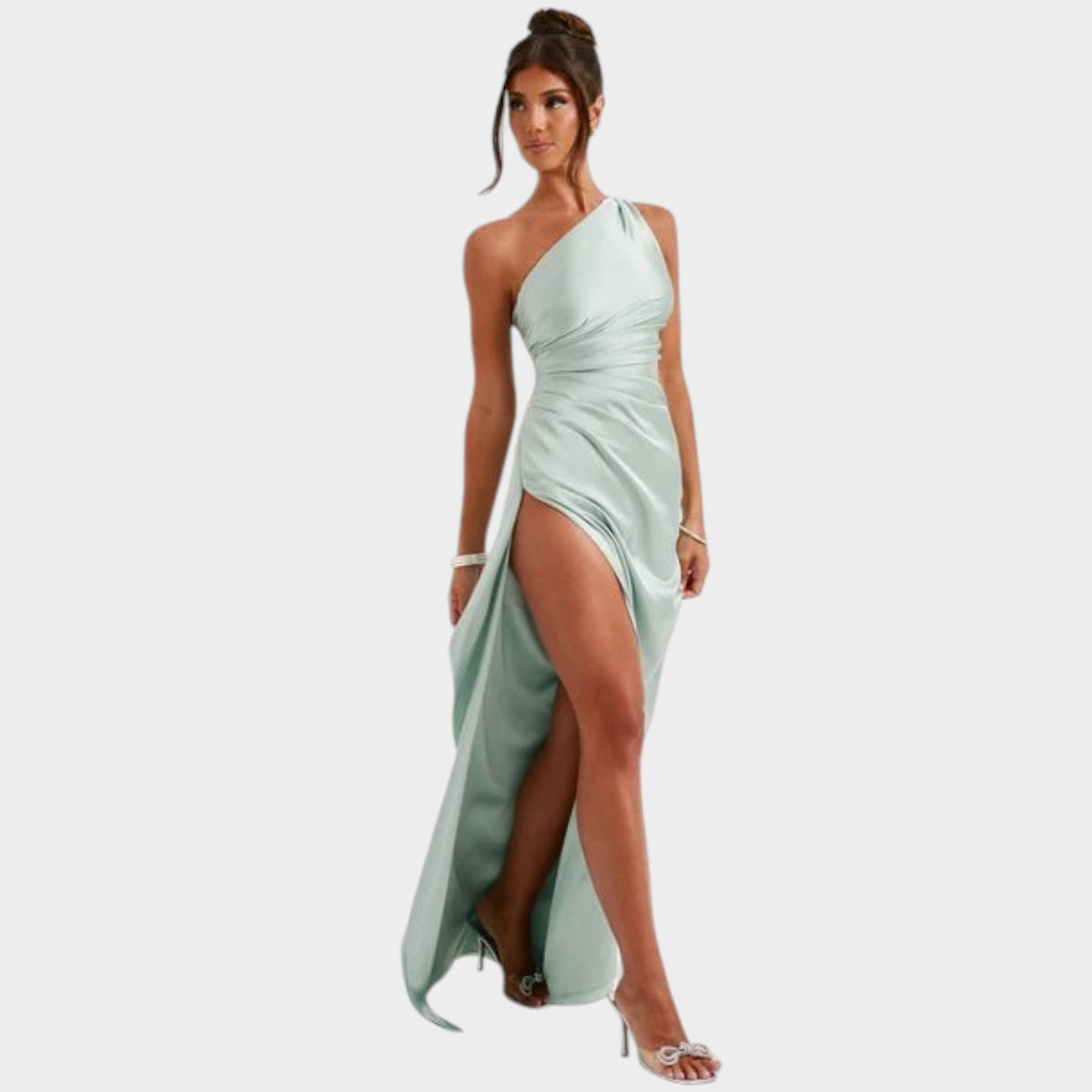 Women’s One-Shoulder Maxi Dress with Draped Detail and High Side Slit