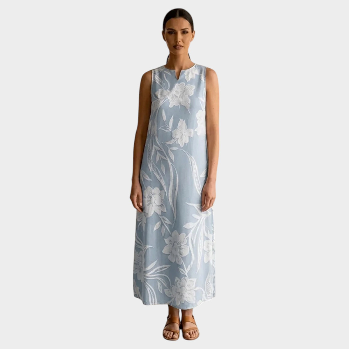 Women’s Maxi Dress Floral Embroidered Sleeveless with Notched Neckline