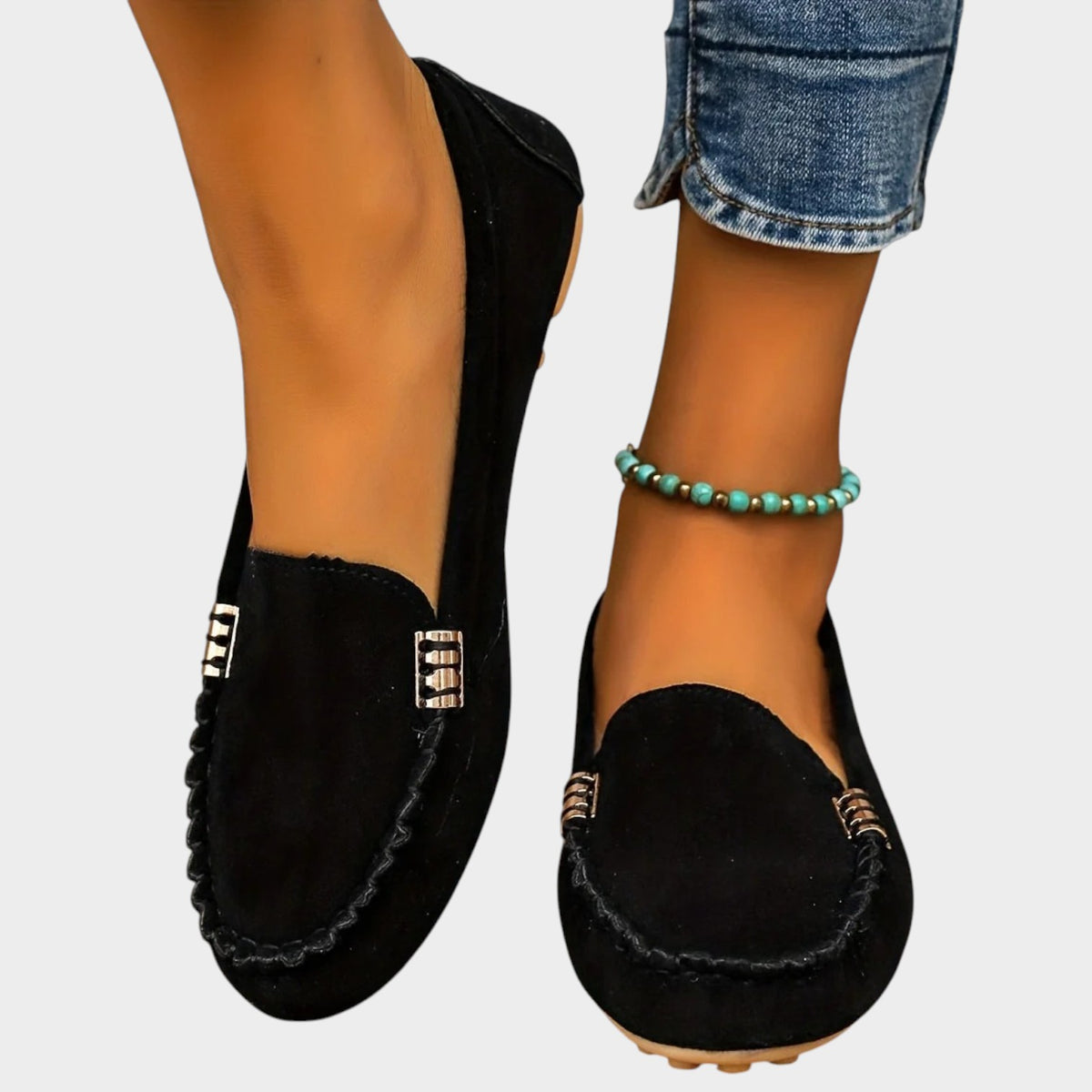 Women’s Loafers Suede Round Toe Stitch Detail