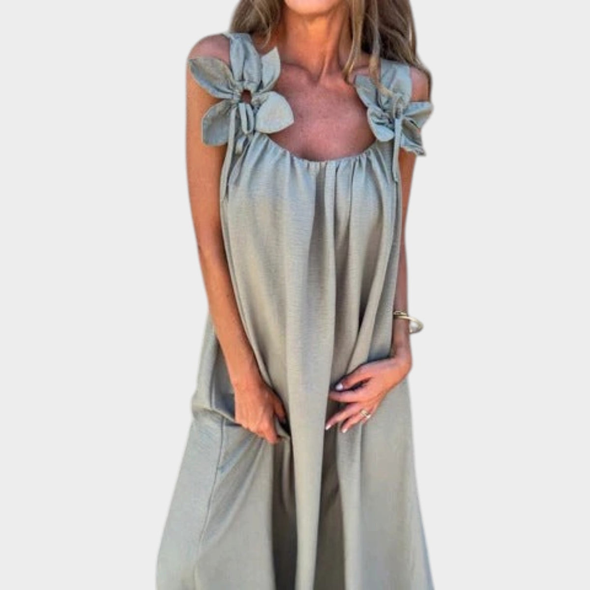 Women’s Floral Maxi Dress with U-Neckline and Fitted Silhouette