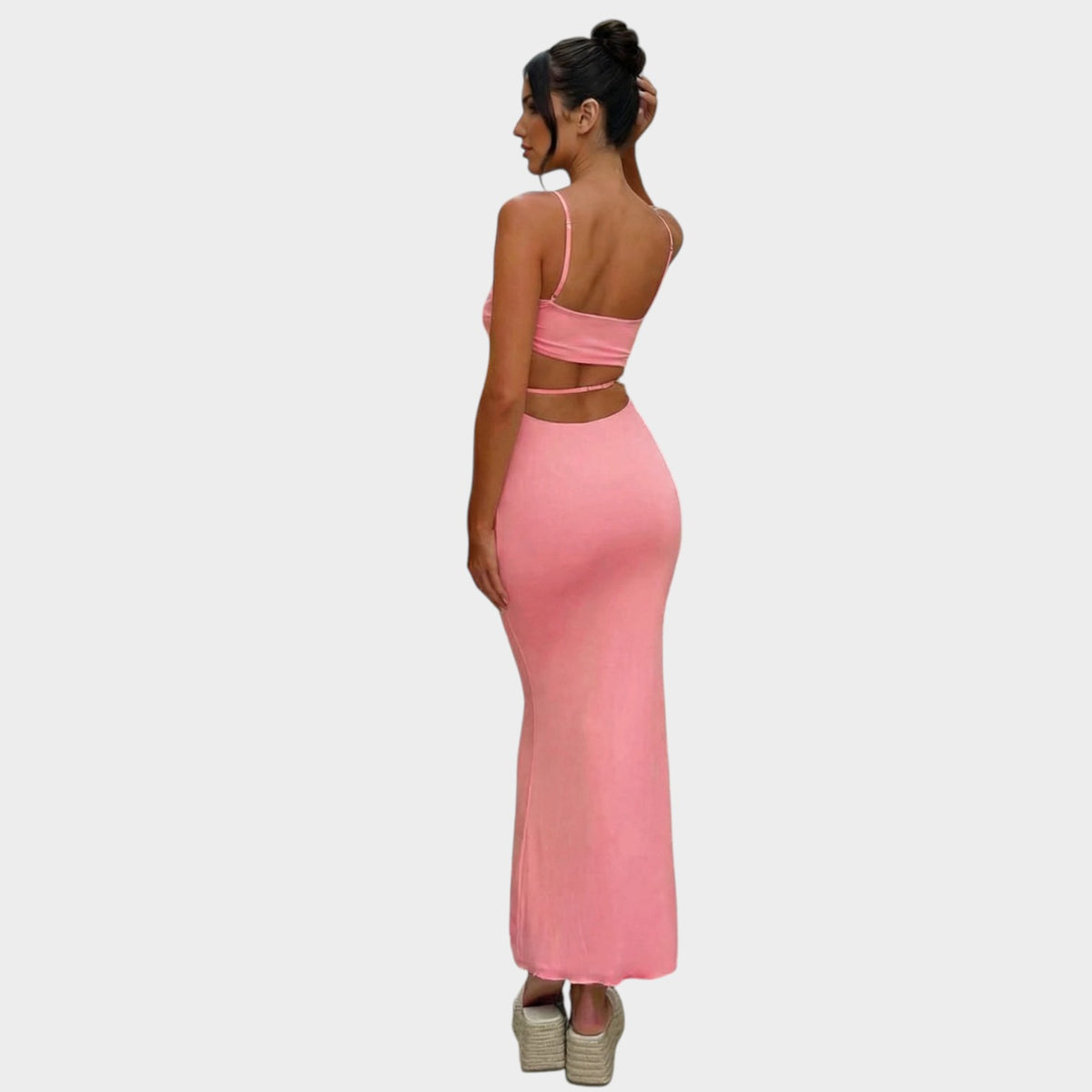 Women’s Bodycon Maxi Dress with Thin Straps and Side Cut-Out Detail