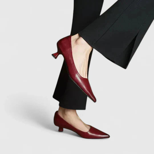 Vera | Burgundy Women's Slingback Kitten Heels with Pointed Toe