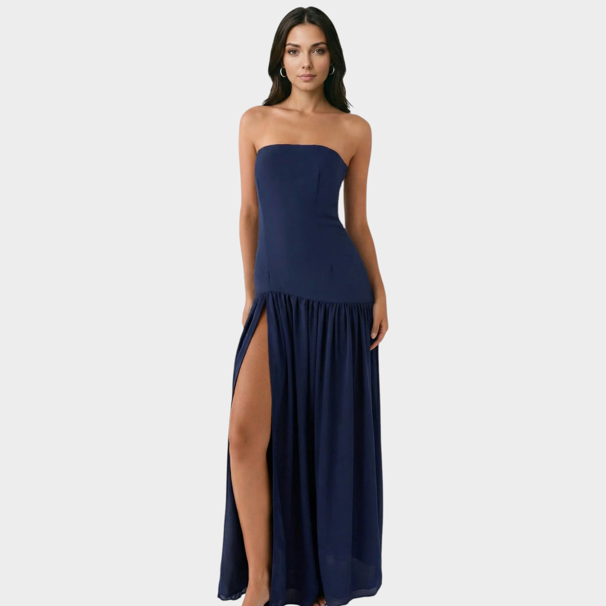 Women’s Strapless Maxi Dress with Gathered Skirt and Side Slit