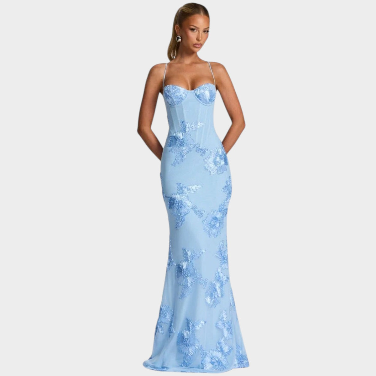 Women’s Floral Embroidered Maxi Dress with Spaghetti Straps and Sweetheart Neckline