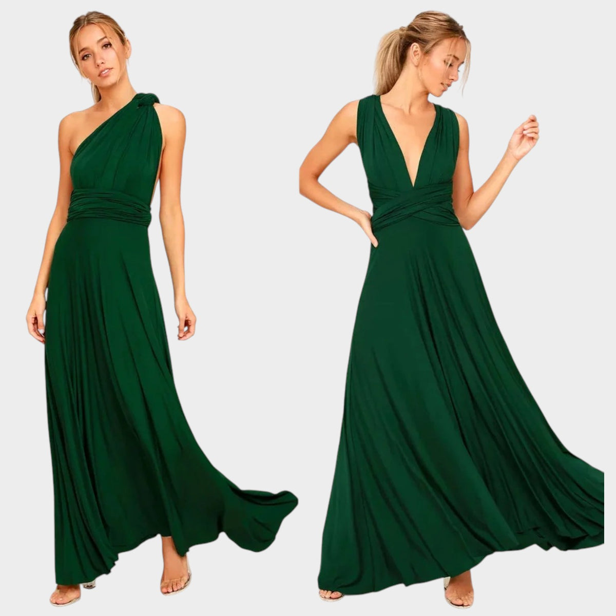 Women’s Convertible Maxi Wrap Dress with Deep V-Neck and Open Back