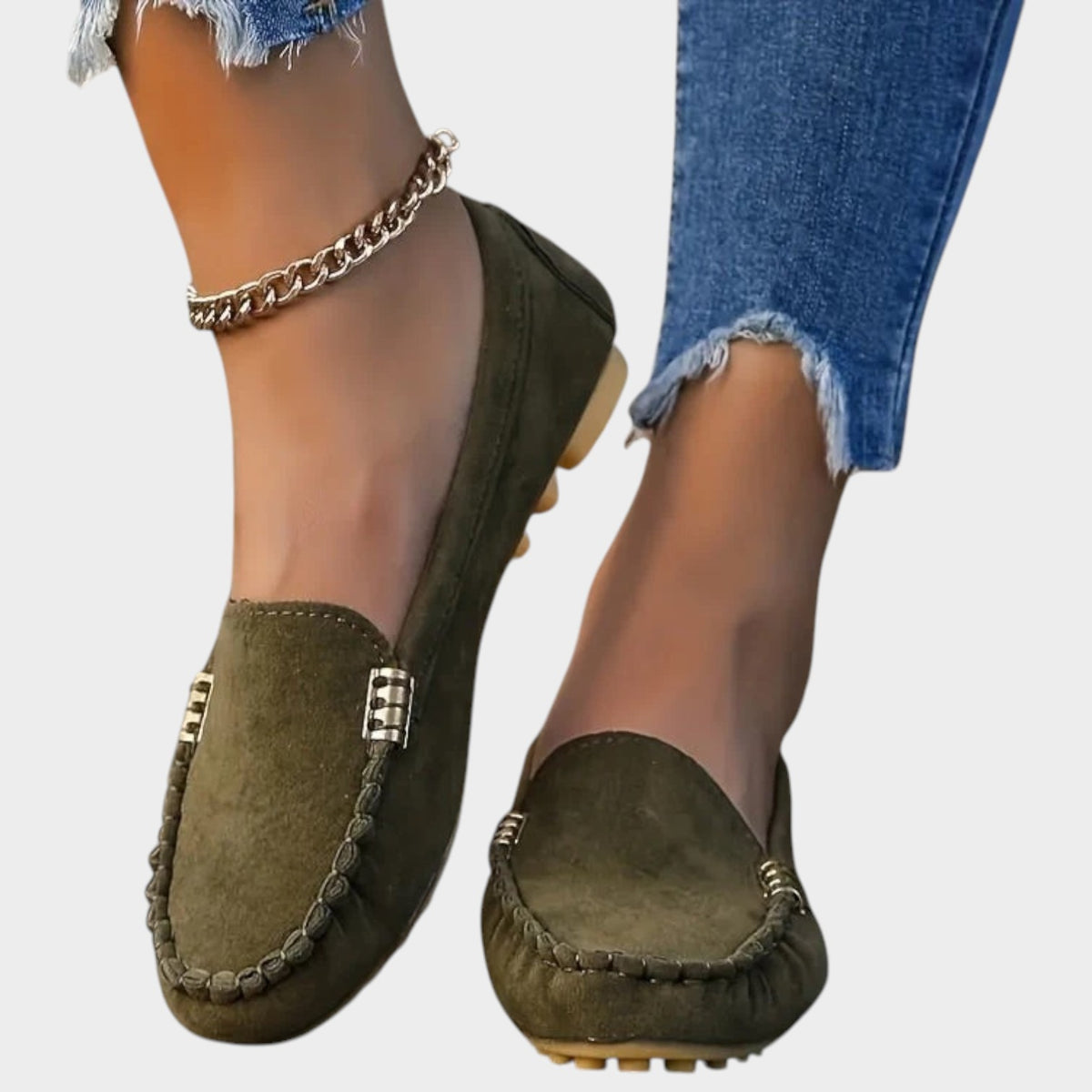 Women’s Loafers Suede Round Toe Stitch Detail