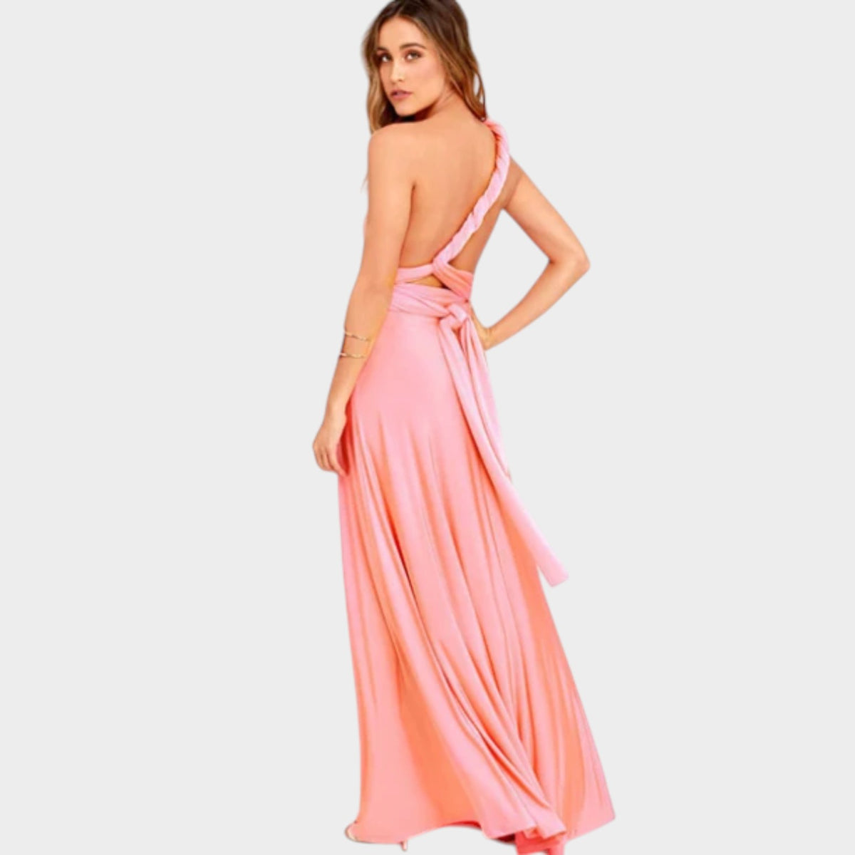 Women’s Convertible Maxi Wrap Dress with Deep V-Neck and Open Back
