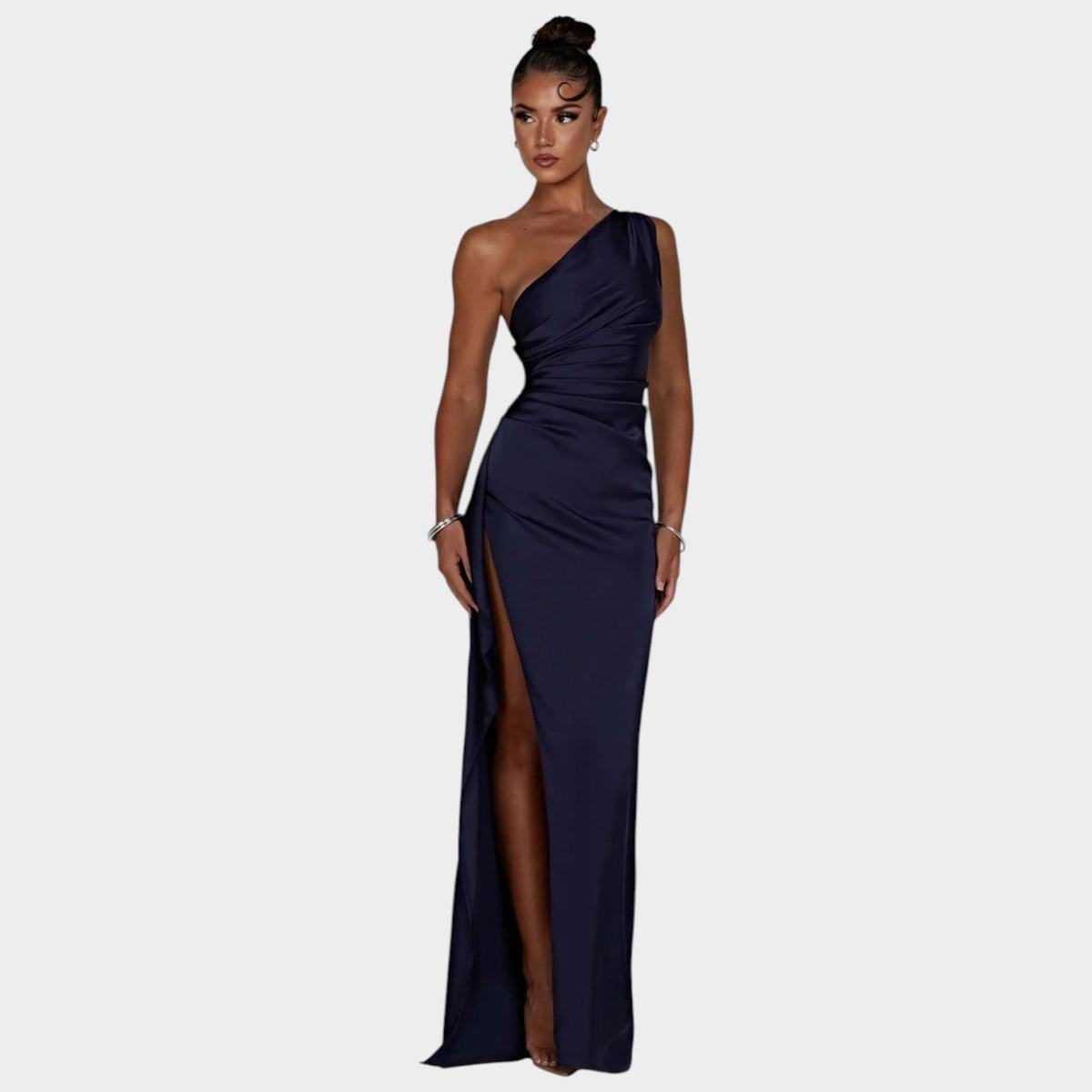 Women’s One-Shoulder Maxi Dress with Draped Detail and High Side Slit