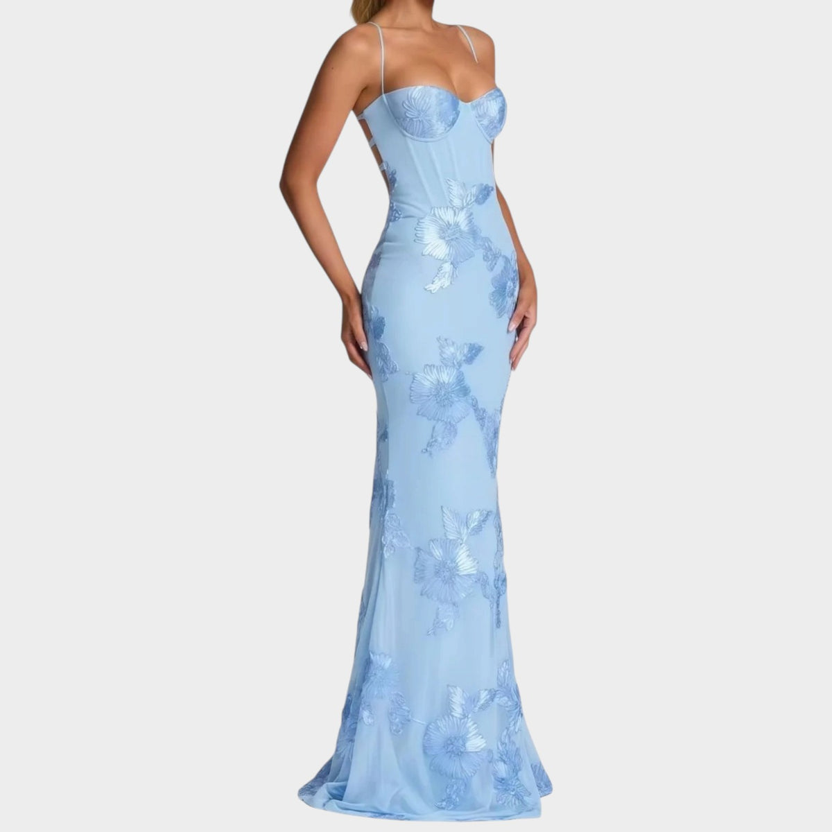 Women’s Floral Embroidered Maxi Dress with Spaghetti Straps and Sweetheart Neckline