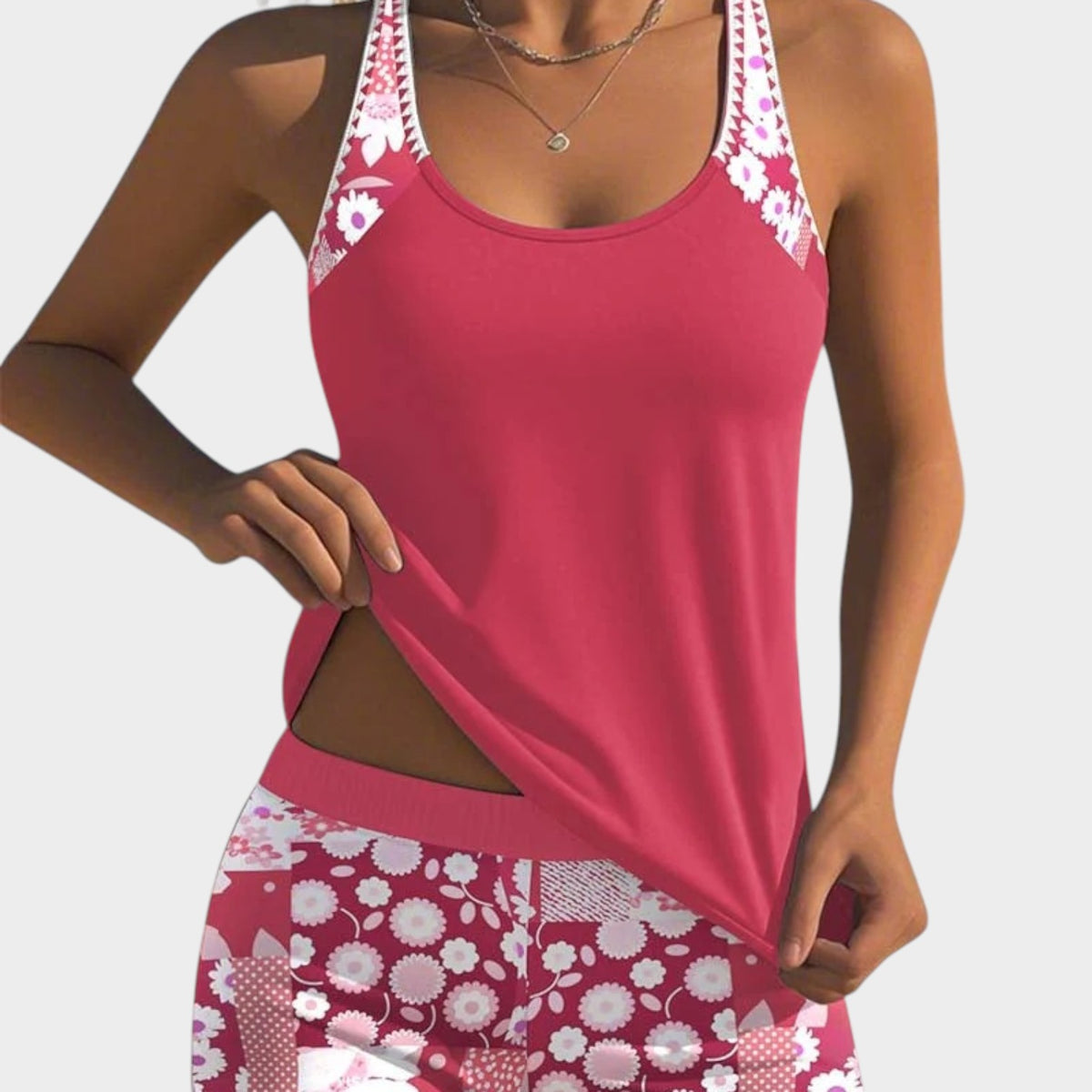 Women’s Tankini Set Sleeveless Top Printed Shorts Polyester Elastane