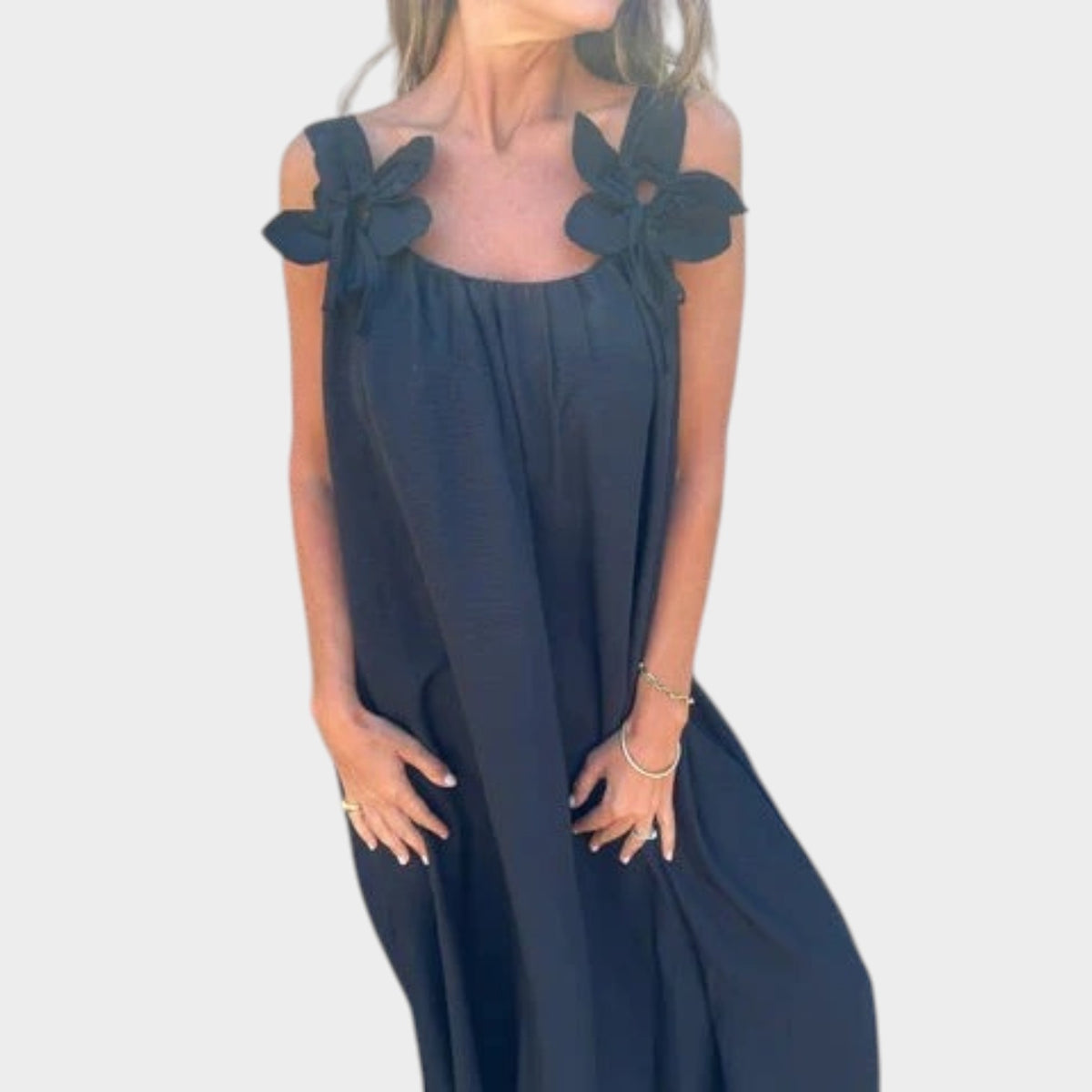 Women’s Floral Maxi Dress with U-Neckline and Fitted Silhouette