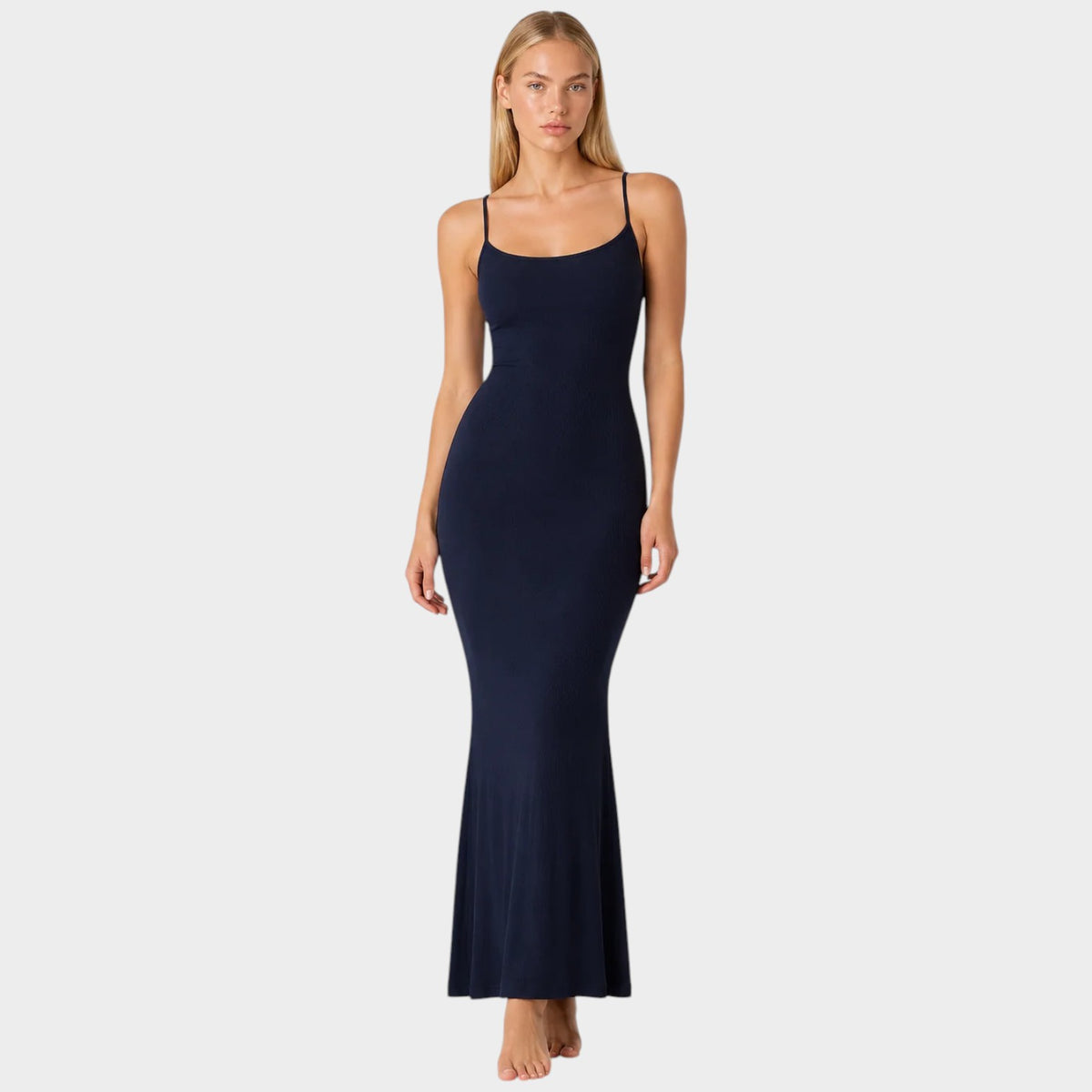 Women’s Stretch Maxi Dress with Spaghetti Straps and Flared Hem