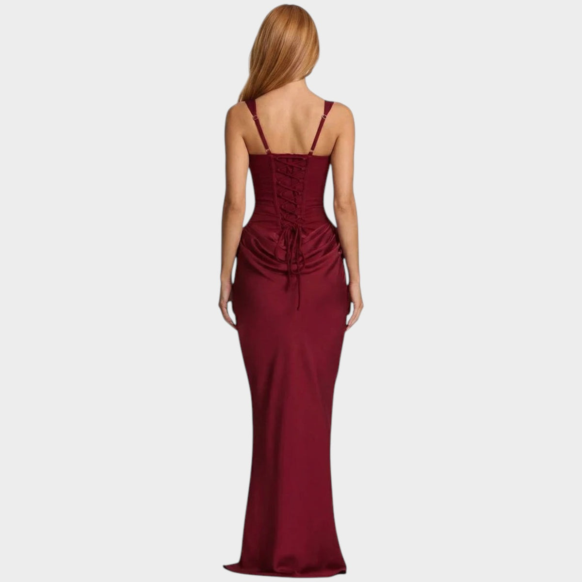 Women’s Corset Maxi Dress with Square Neckline, Draped Skirt and Lace-Up Back