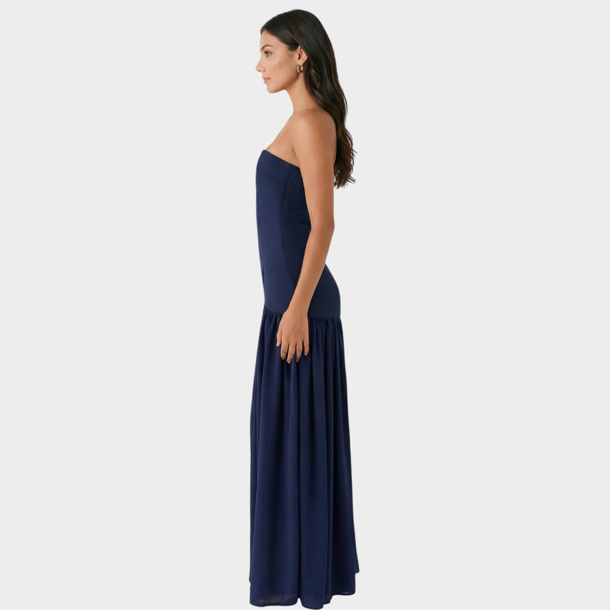 Women’s Strapless Maxi Dress with Gathered Skirt and Side Slit