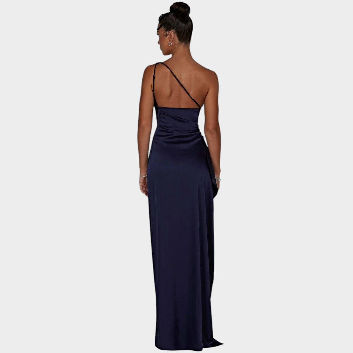 Women’s One-Shoulder Maxi Dress with Draped Detail and High Side Slit