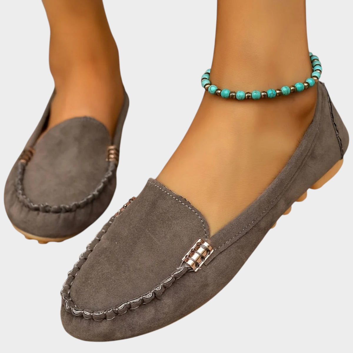 Women’s Loafers Suede Round Toe Stitch Detail