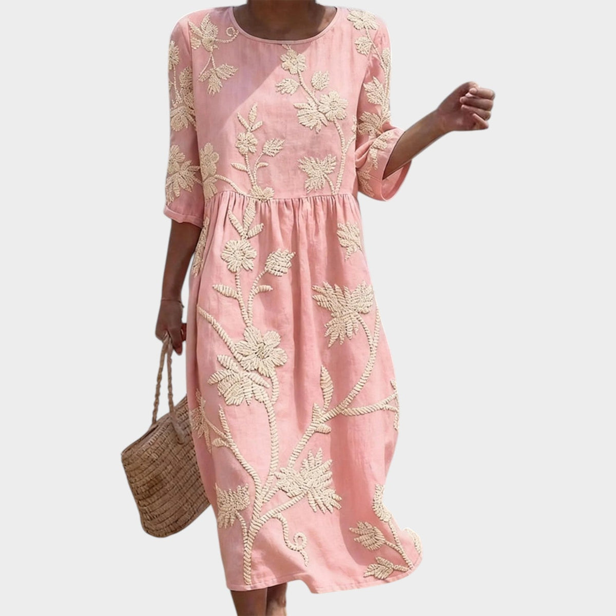 Women's Summer Midi Dress Floral Embroidered