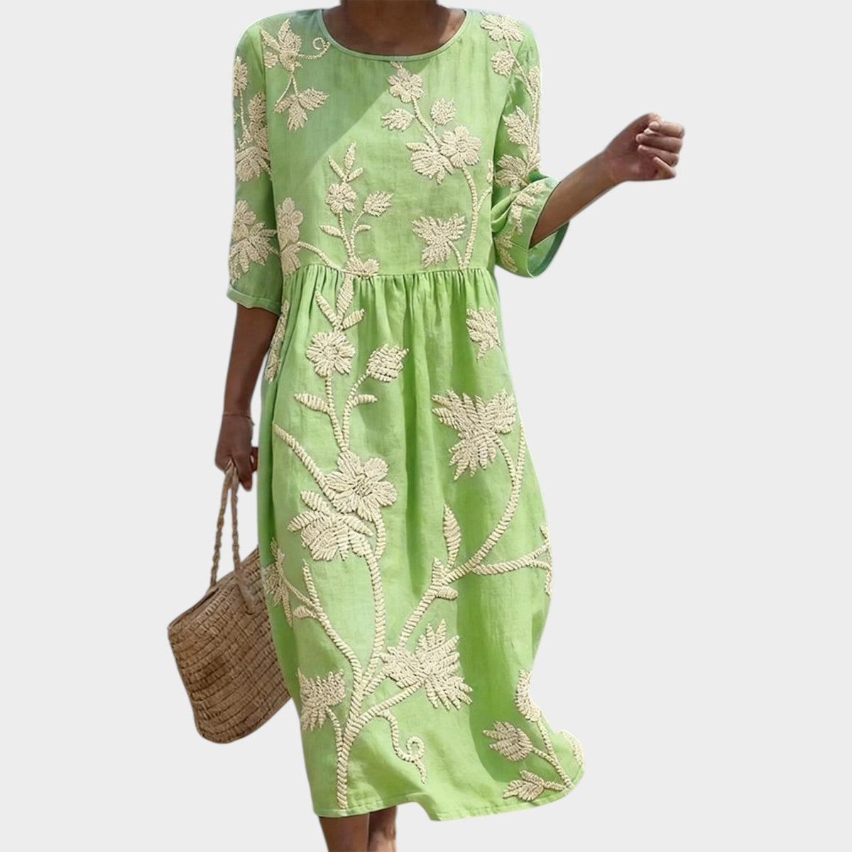 Women's Summer Midi Dress Floral Embroidered