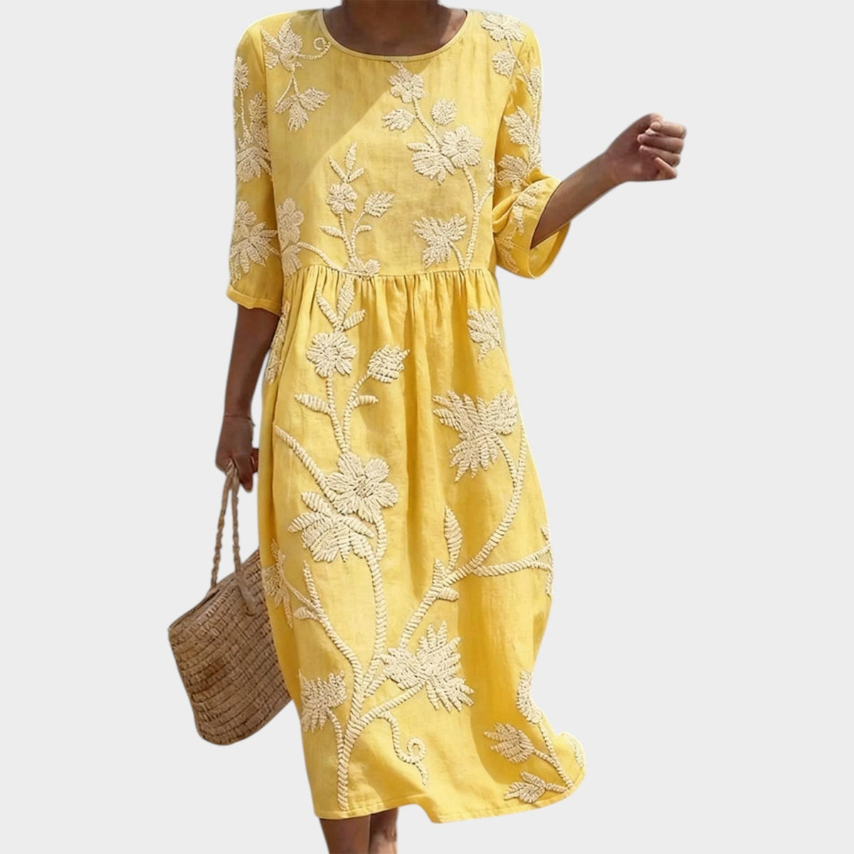 Women's Summer Midi Dress Floral Embroidered
