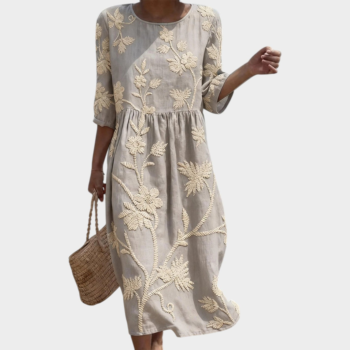 Women's Summer Midi Dress Floral Embroidered